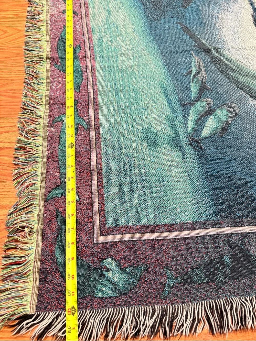 Vintage tapestry Dolphin Coastal Throw Blanket - Teal & Blue 54x48
